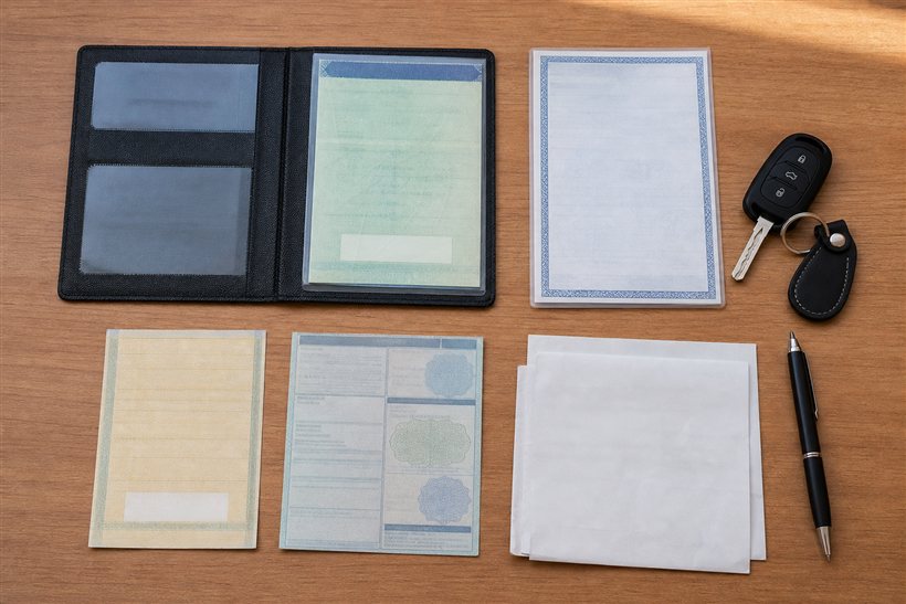 Documentos de veículo sobre uma mesa